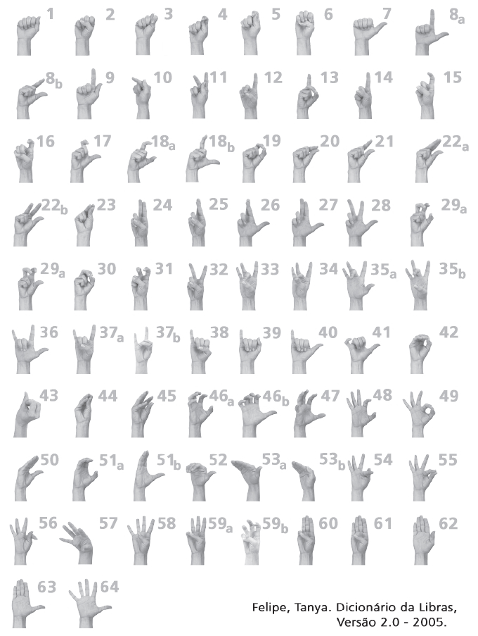 64 configurações de mão na libras